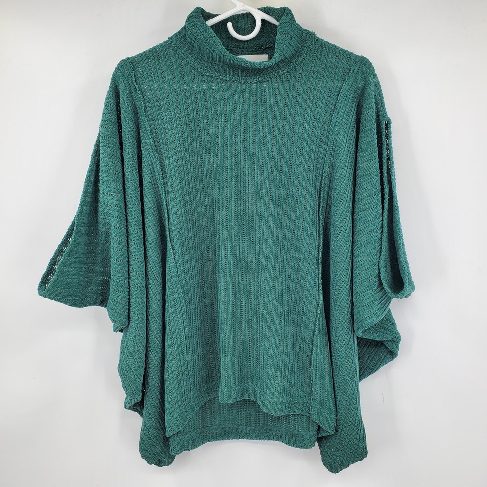 Free People FP Beach Green Poncho Sweater Turtleneck Batwing Small‎ Boho Coastal